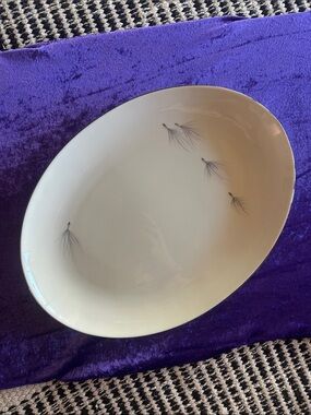 White Ceramic Serving Platter with Subtle Feather Pickard China whisper